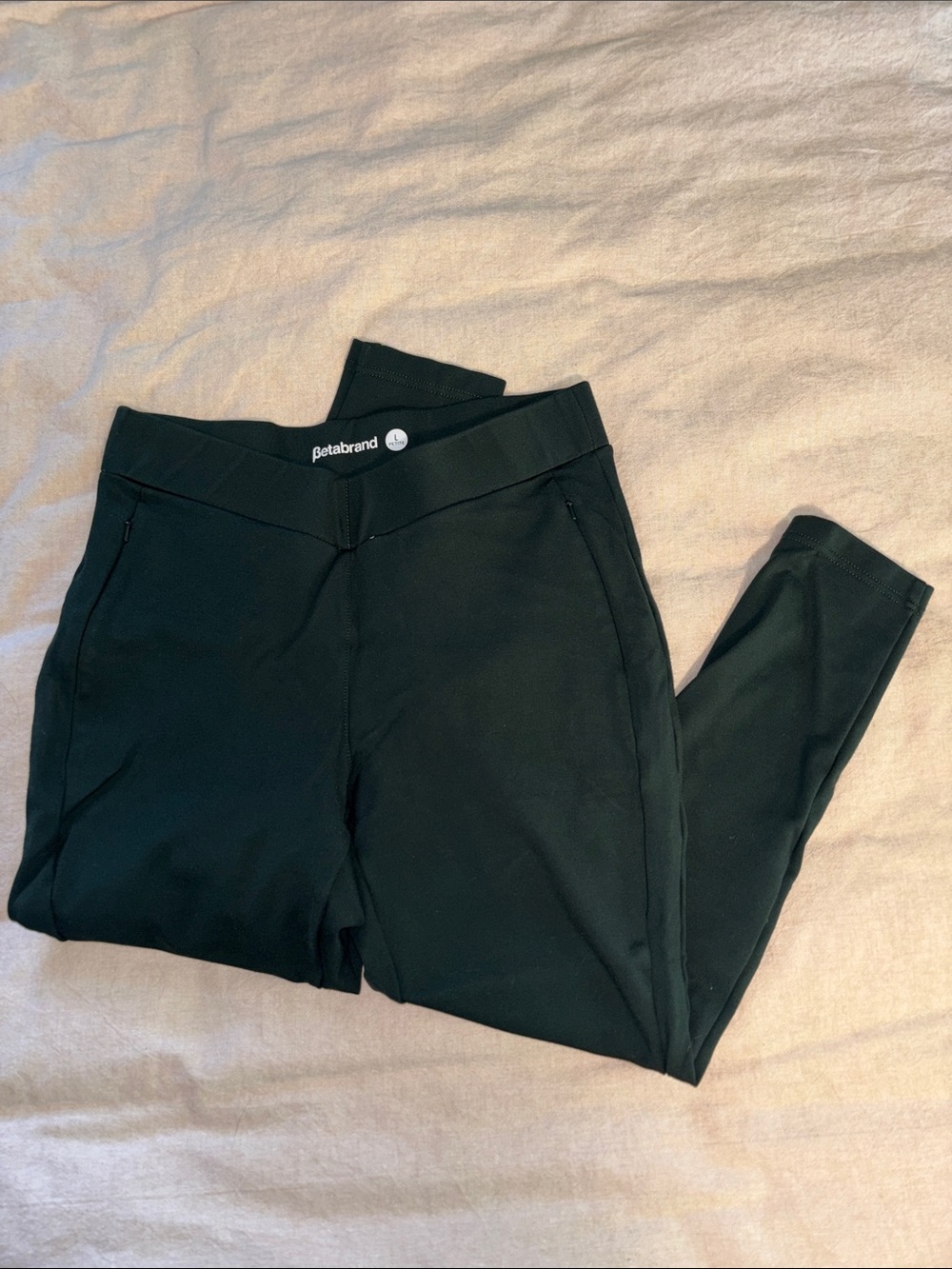 Betabrand Black Ponte Leggings with V-Waistband Forest Green